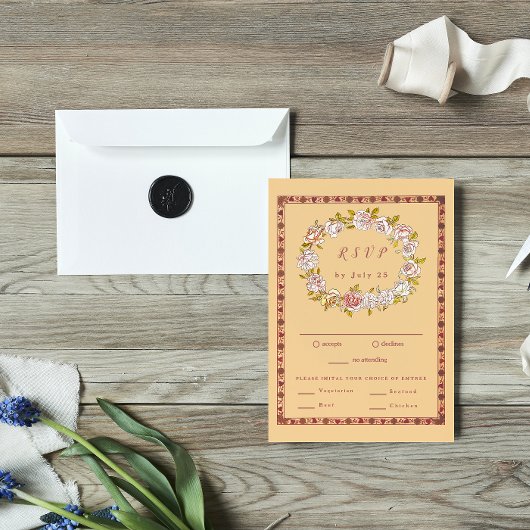 Art Nouveau Floral Wedding RSVP Kaart