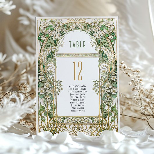 Art Nouveau Floral Wedding Table Number Kaart