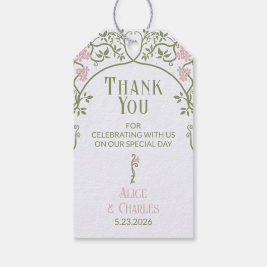 Art Nouveau Floral Wedding Thank You Cadeaulabel (Achterkant)