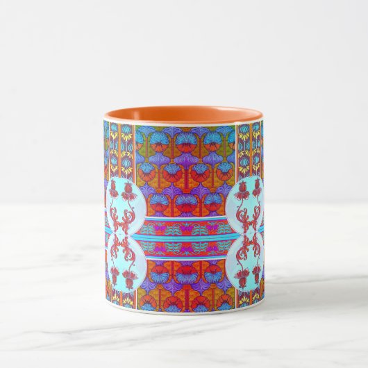 Art nouveau florale  textielkunst verneuil mok (Midden)