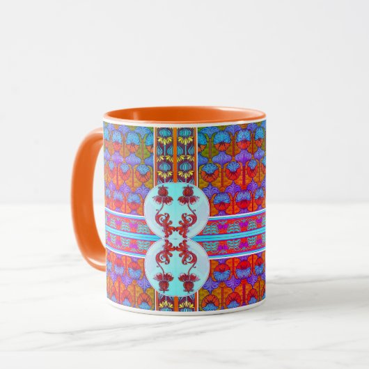 Art nouveau florale  textielkunst verneuil mok (Voorkant links)