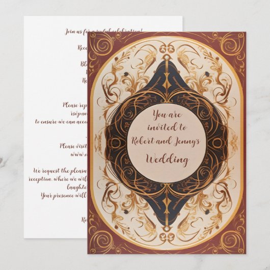 Art Nouveau Floured Wedding Uitnodiging (Voorkant / Achterkant)