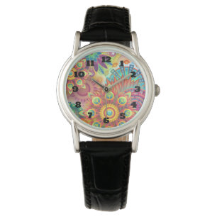 Art Nouveau Flower and Wheels Abstract Horloge