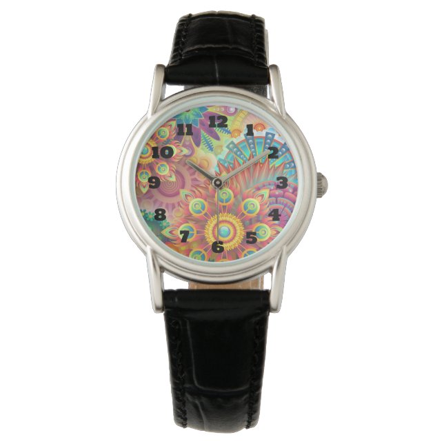 Art Nouveau Flower and Wheels Abstract Horloge (Voorkant)
