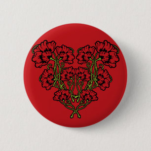 Art Nouveau Flower Heart Red Pinback Button