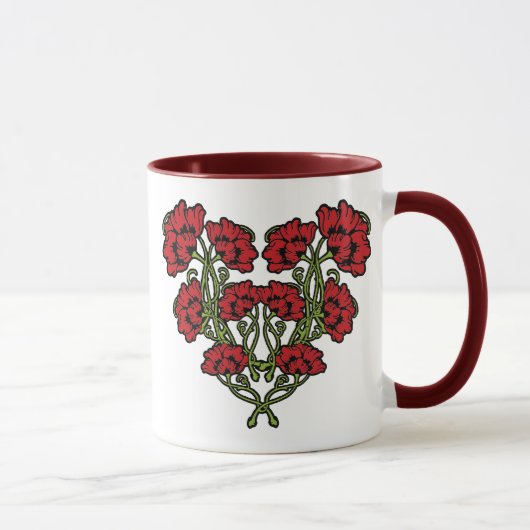 Art Nouveau Flower Heart Red Two-Tone koffie Mok (Rechts)