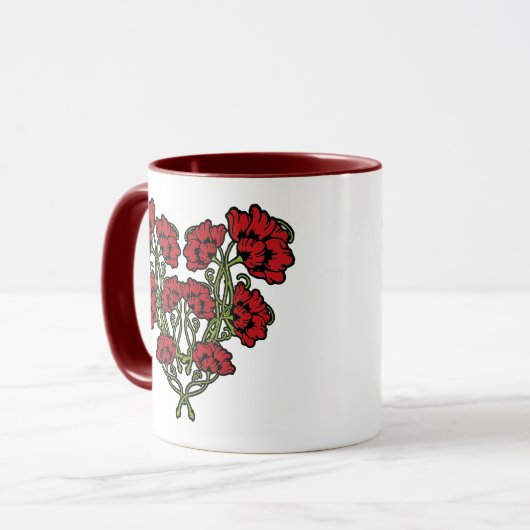 Art Nouveau Flower Heart Red Two-Tone koffie Mok (Voorkant links)
