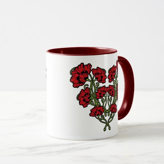 Art Nouveau Flower Heart Red Two-Tone koffie Mok (Voorkant rechts)