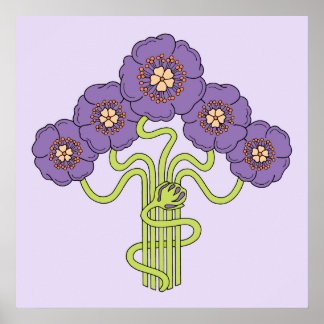 Art Nouveau flower-tekenvierkant Poster