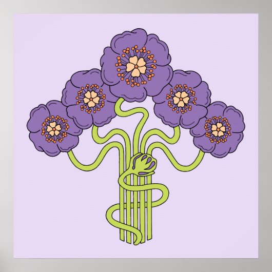 Art Nouveau flower-tekenvierkant Poster (Voorkant)