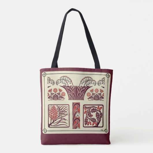Art Nouveau Flowers en Pinecones Tote Bag (Achterkant)