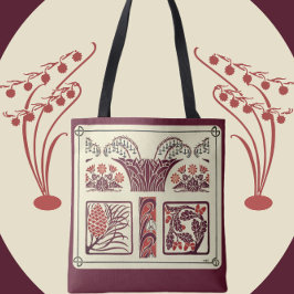 Art Nouveau Flowers en Pinecones Tote Bag