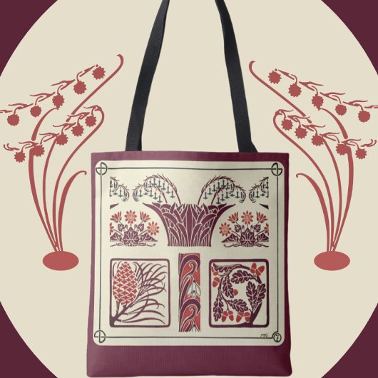 Art Nouveau Flowers en Pinecones Tote Bag