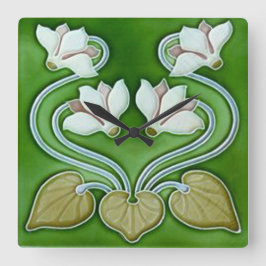 Art Nouveau  Flowers keramische tegel  Vierkante Klok