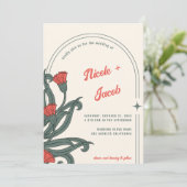  Art Nouveau Folk Bloemen Boho Retro Bruiloft Kaart (Staand voorkant)