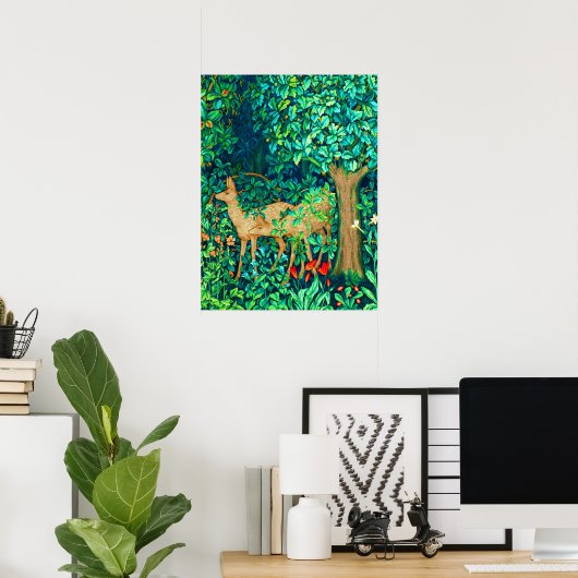 Art Nouveau Forest Deer Tapestry Print (Thuiskantoor)