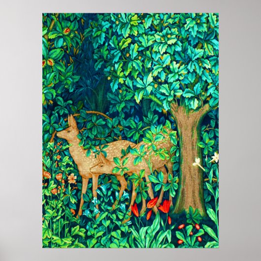 Art Nouveau Forest Deer Tapestry Print (Voorkant)