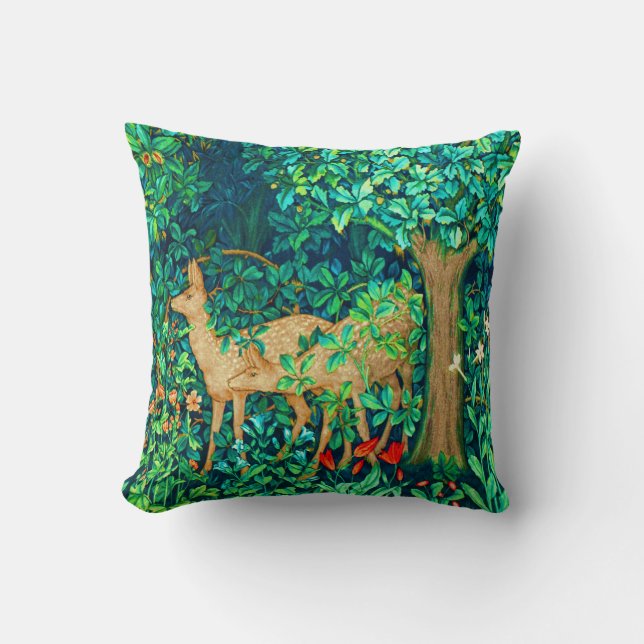 Art Nouveau Forest Deer Tapestry Print Kussen (Voorkant)