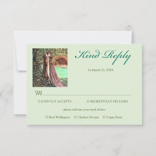 Art Nouveau Forest Wedding Maaltijden RSVP Kaartje (Voorkant)