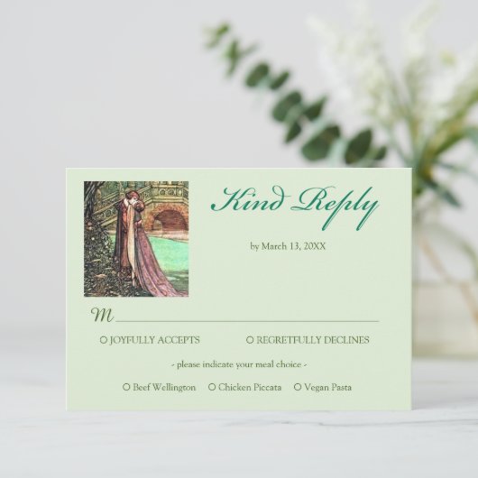 Art Nouveau Forest Wedding Maaltijden RSVP Kaartje (Staand voorkant)