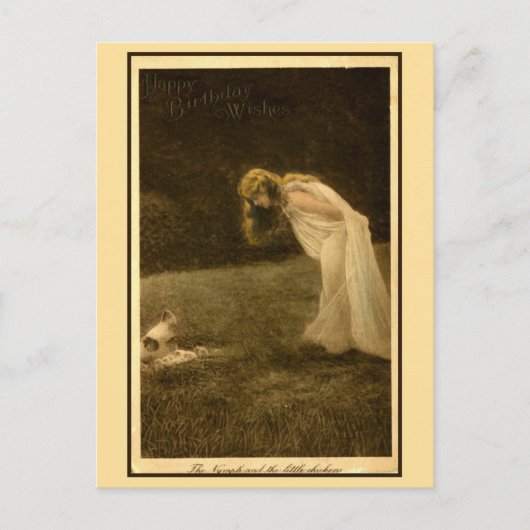 art nouveau foto Happy Birthday, nimf Briefkaart (Voorkant)