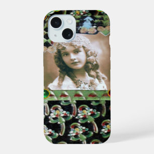 ART NOUVEAU FOTO SJABLOON ZWART GROEN ROOD EDELSTE iPhone 15 HOESJE