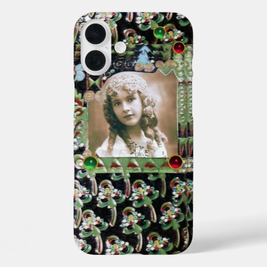 ART NOUVEAU FOTO TEMPLATE BLACK GREEN RED PARELTJE Case-Mate iPhone CASE (Achterkant)