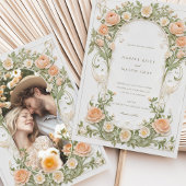 Art Nouveau foto Trouwperzik Ranunculus Kaart