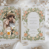 Art Nouveau foto Trouwperzik Ranunculus Kaart