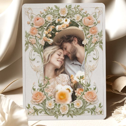 Art Nouveau foto Trouwperzik Ranunculus Kaart