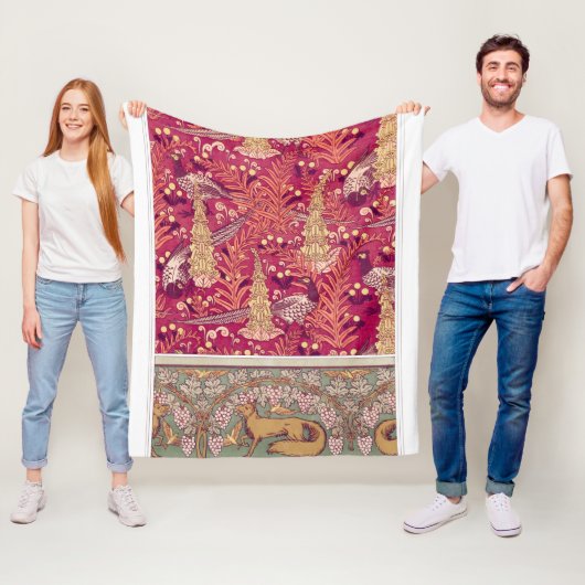 Art nouveau fox fazant Foxglove verneuil Fleece Deken (In situ)