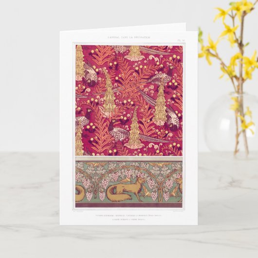 Art nouveau fox fazant Foxglove verneuil Kaart (Gele Bloem)