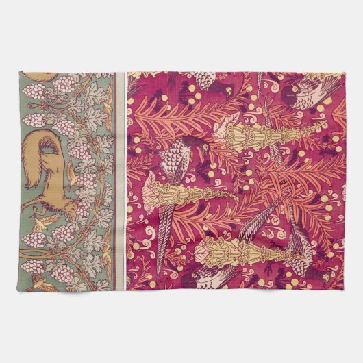 Art nouveau fox fazant Foxglove verneuil Theedoek (Horizontaal)