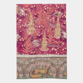 Art nouveau fox fazant Foxglove verneuil Theedoek
