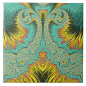 Art Nouveau Fractal Turquoise Feathers Fountain Tegeltje (Voorkant)