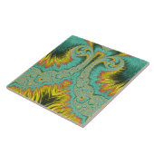 Art Nouveau Fractal Turquoise Feathers Fountain Tegeltje (Zijkant)