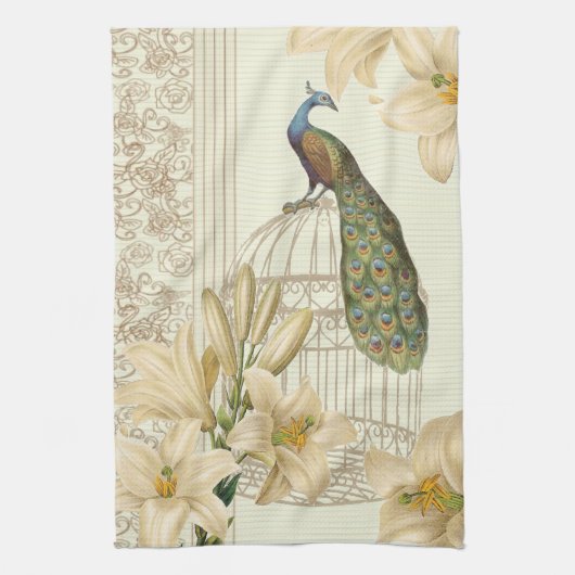 art nouveau frans lily  birdcage peace ock theedoek (Verticaal)