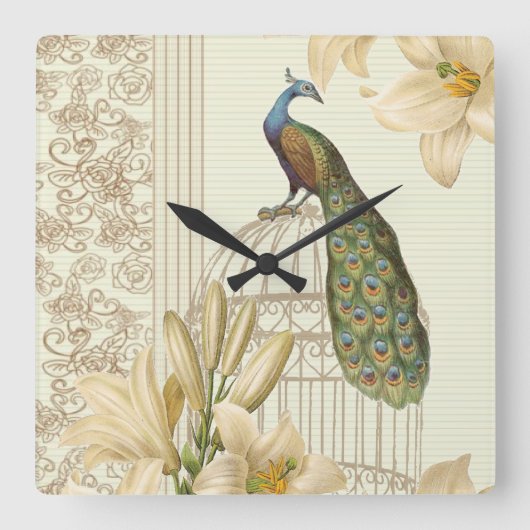 art nouveau frans lily  birdcage peace ock vierkante klok (Voorkant)