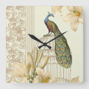 art nouveau frans lily  birdcage peace ock vierkante klok