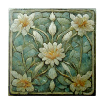 Art Nouveau, Frans White Floral, Prachtige Blauw,