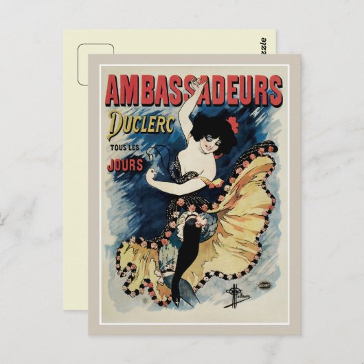  art nouveau French cancan dans ad dans Briefkaart (Voorkant / Achterkant)