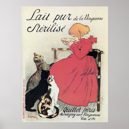 Art nouveau French milk ad, cats, girl Poster (Voorkant)