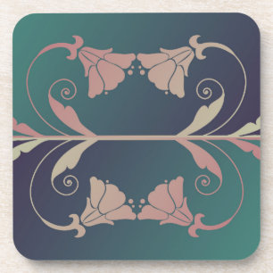 Art nouveau fuchsia bloem roze blauw groen elegant bier onderzetter