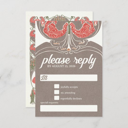 Art Nouveau Fuchsia Elegance RSVP (Voorkant / Achterkant)