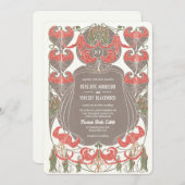 Art Nouveau Fuchsia Elegantie bruiloft Kaart (Voorkant / Achterkant)