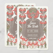 Art Nouveau Fuchsia Elegantie Save the Date Kaart (Voorkant / Achterkant)