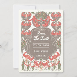 Art Nouveau Fuchsia Elegantie Save the Date Kaart
