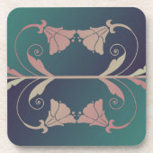 Art nouveau fuschia bloem roze blauw groen elegant bier onderzetter (Voorkant)