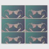 Art nouveau fuschia bloem roze blauw groen elegant cadeaupapier (Vlak)