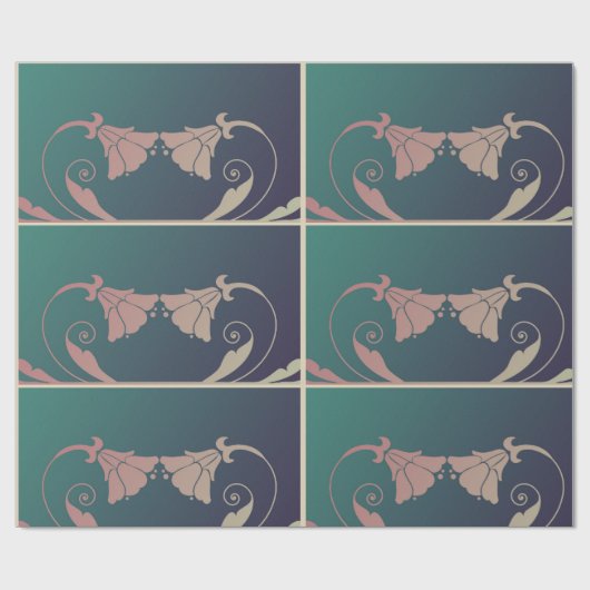 Art nouveau fuschia bloem roze blauw groen elegant cadeaupapier (Vlak)